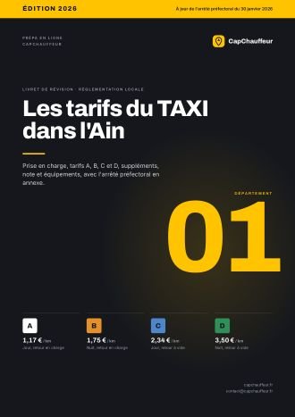 Livret « Les tarifs du TAXI dans l'Ain », département 01