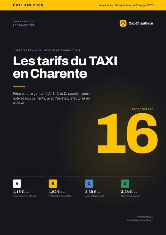 Livret « Les tarifs du TAXI en Charente », département 16