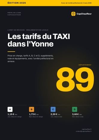 Livret « Les tarifs du TAXI dans l'Yonne », département 89